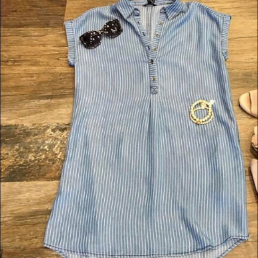 Pinstripe tencel shift dress